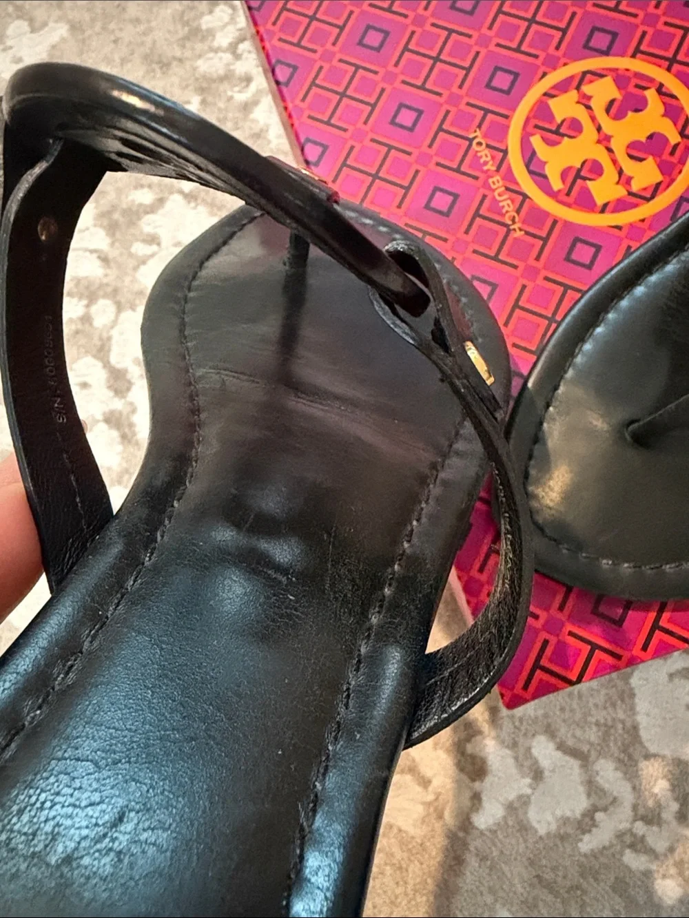 Tory Burch Black Miller Logo Leather Thong Sandals